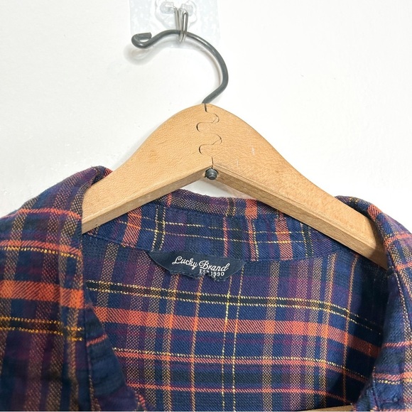 Lucky‎ Brand Long Sleeve Metallic Plaid Button Down Shirt Medium M - Picture 3 of 8